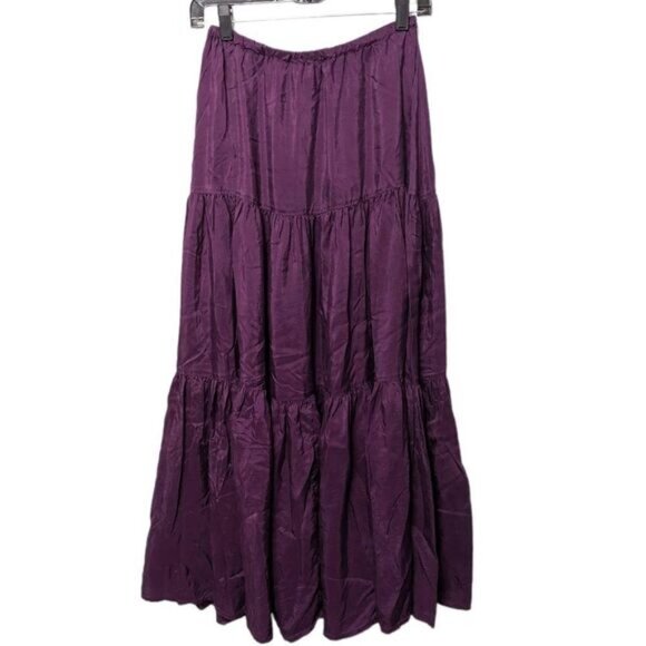 CP SHADES Purple Silk Tiered Maxi Skirt S - Picture 2 of 6